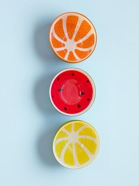 Fruit Print Stoneware Dip Bowl Set Fruitcore Cottagecore Kitchen Decor 3pc